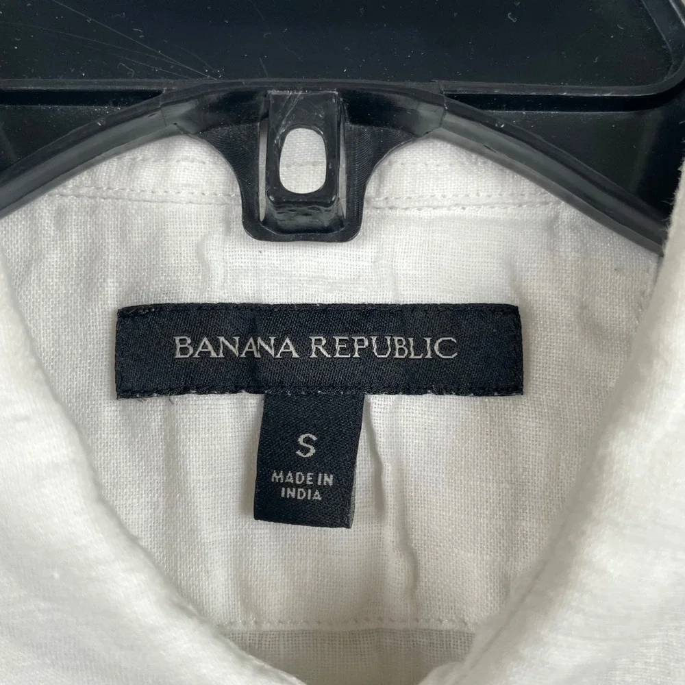 Banana Republic Shirt Mens Small White Linen Blend Textured Button Up Vacation
